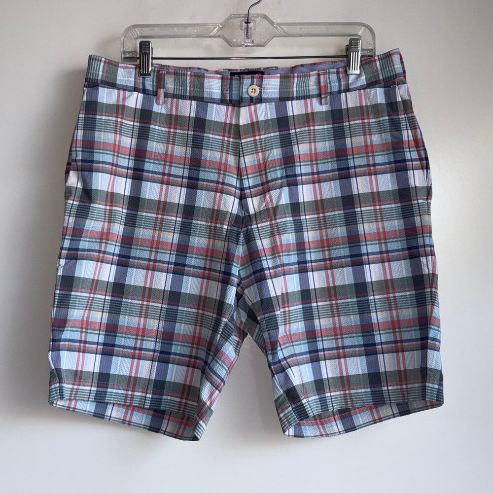 PETER MILLAR Crown Crafted Seersucker Matlock Plaid Shorts Men's Size 35 Golf